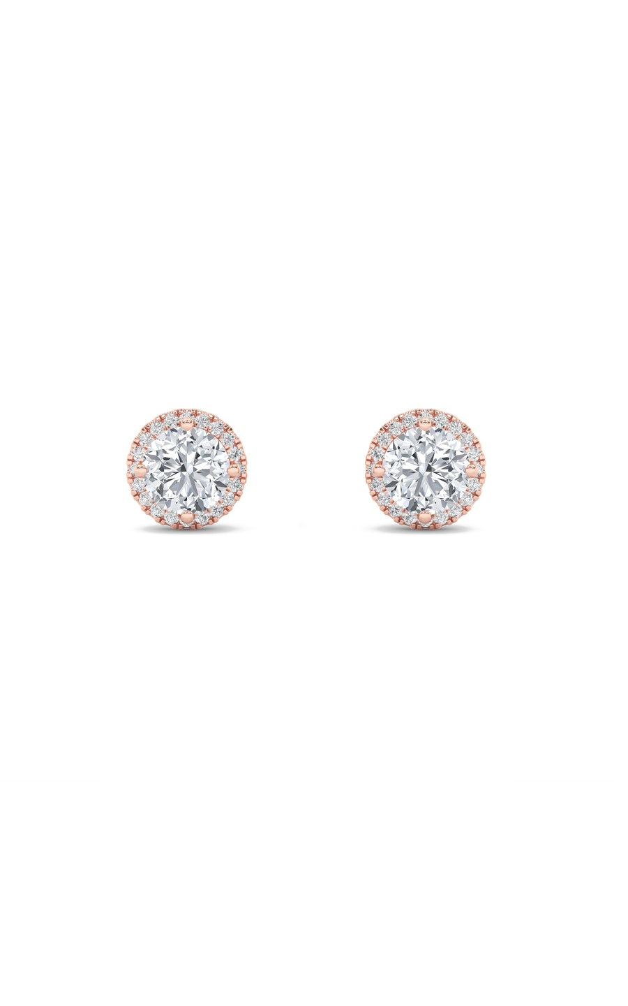 1Cttw Round Shaped Lab Grown Diamond (F/VS) Halo Stud Earrings in 14K Gold