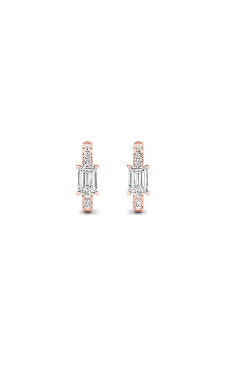 1.5Cttw Emerald Shaped Lab Grown Diamond (F/VS) Solitare Accent Huggie Earrings in 10K Gold
