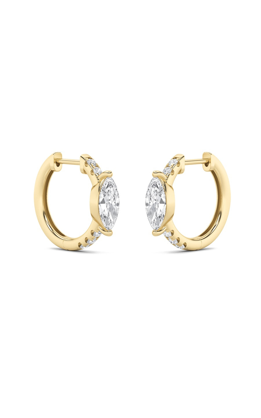 1.5Cttw Marquise Shaped Lab Grown Diamond (F/VS) Solitare Accent Huggie Earrings in 10K Gold