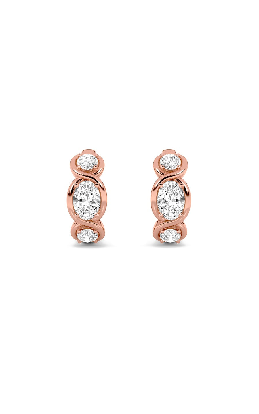 2.5Cttw Oval Shaped Lab Grown Diamond (F/VS) ThreeStone Huggie Earrings in 14K Gold