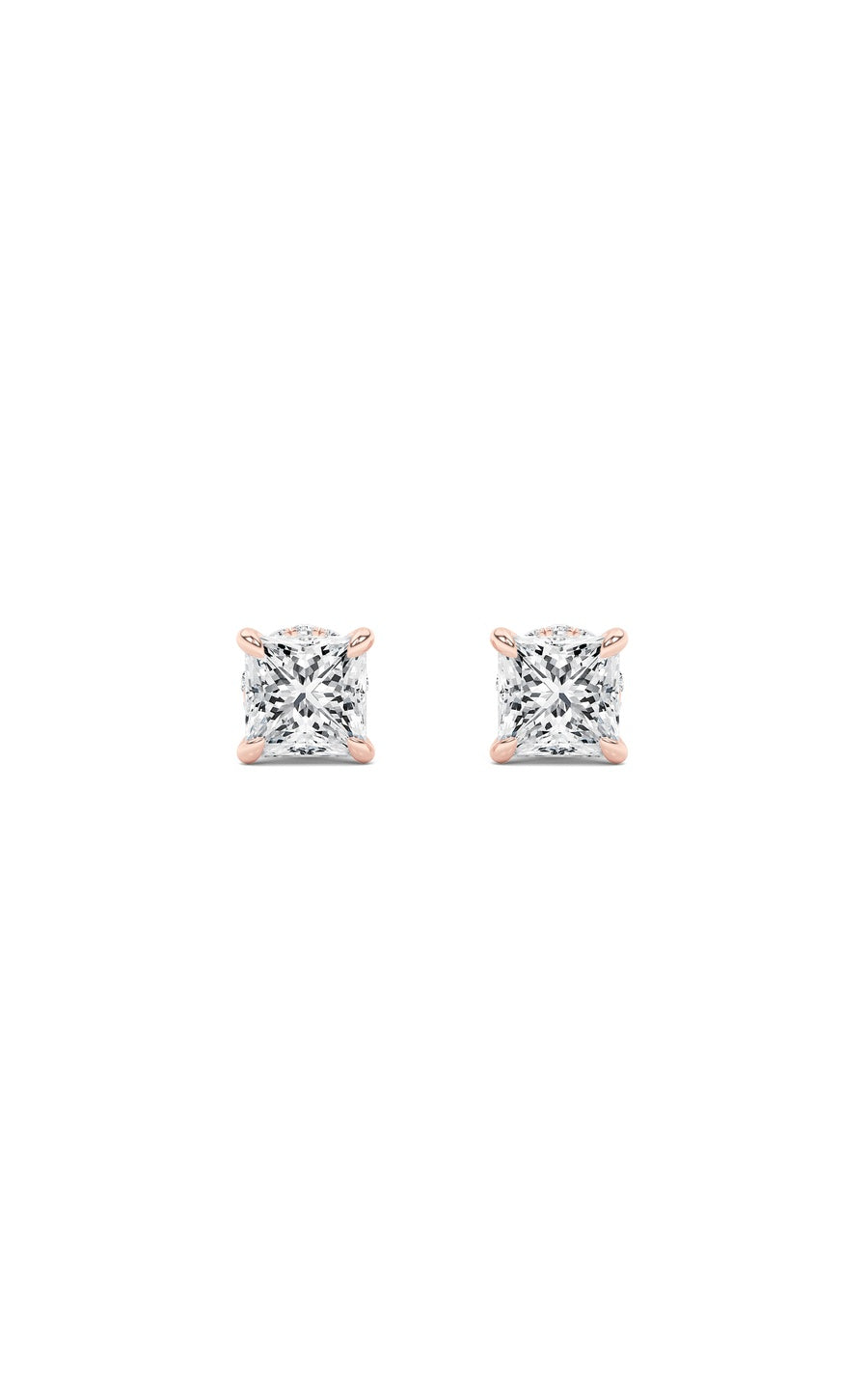 5Cttw Princess Shaped Lab Grown Diamond (F/VS) Hidden Halo Stud Earrings in 14K Gold