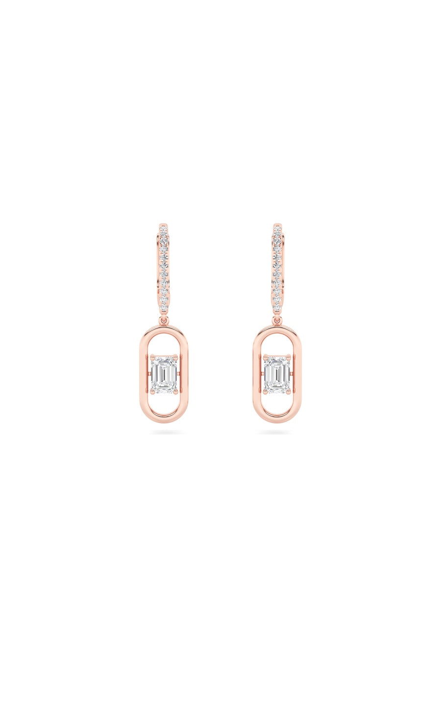 1Cttw Emerald Shaped Lab Grown Diamond (F/VS) Paperclip Dangle Earrings in 14K Gold