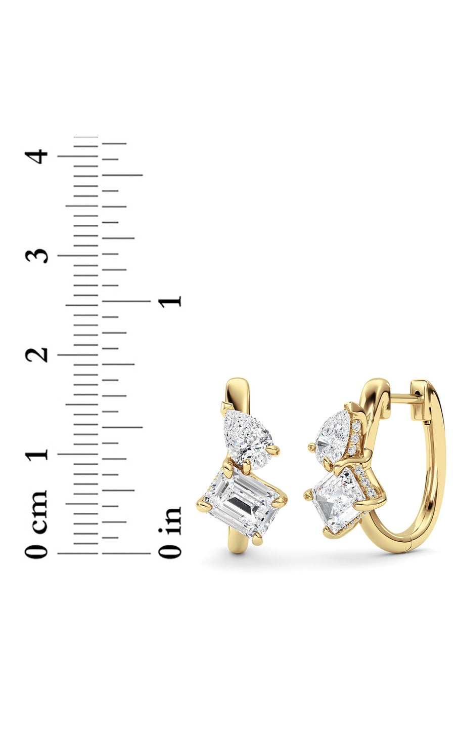 3CTW Emerald Shaped Lab Grown Diamond (F/VS) Toi et Moi Huggie Earrings in 14K Gold