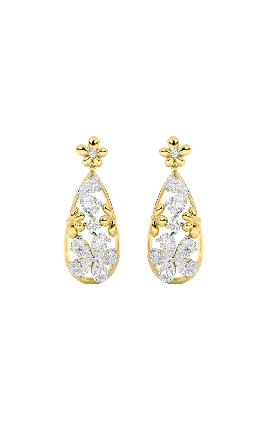 3.75Cttw Pear Shaped Lab Grown Diamond (F/VS) Fancy Flower Earrings in 14K Gold