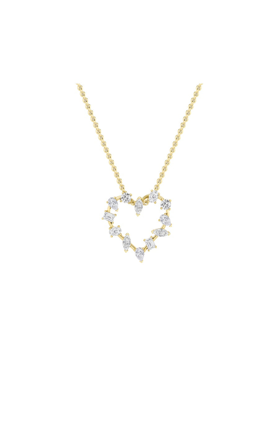 2.5Cttw Emerald Shaped Lab Grown Diamond (F/VS) Heart Shaped Pendant in 14K Gold