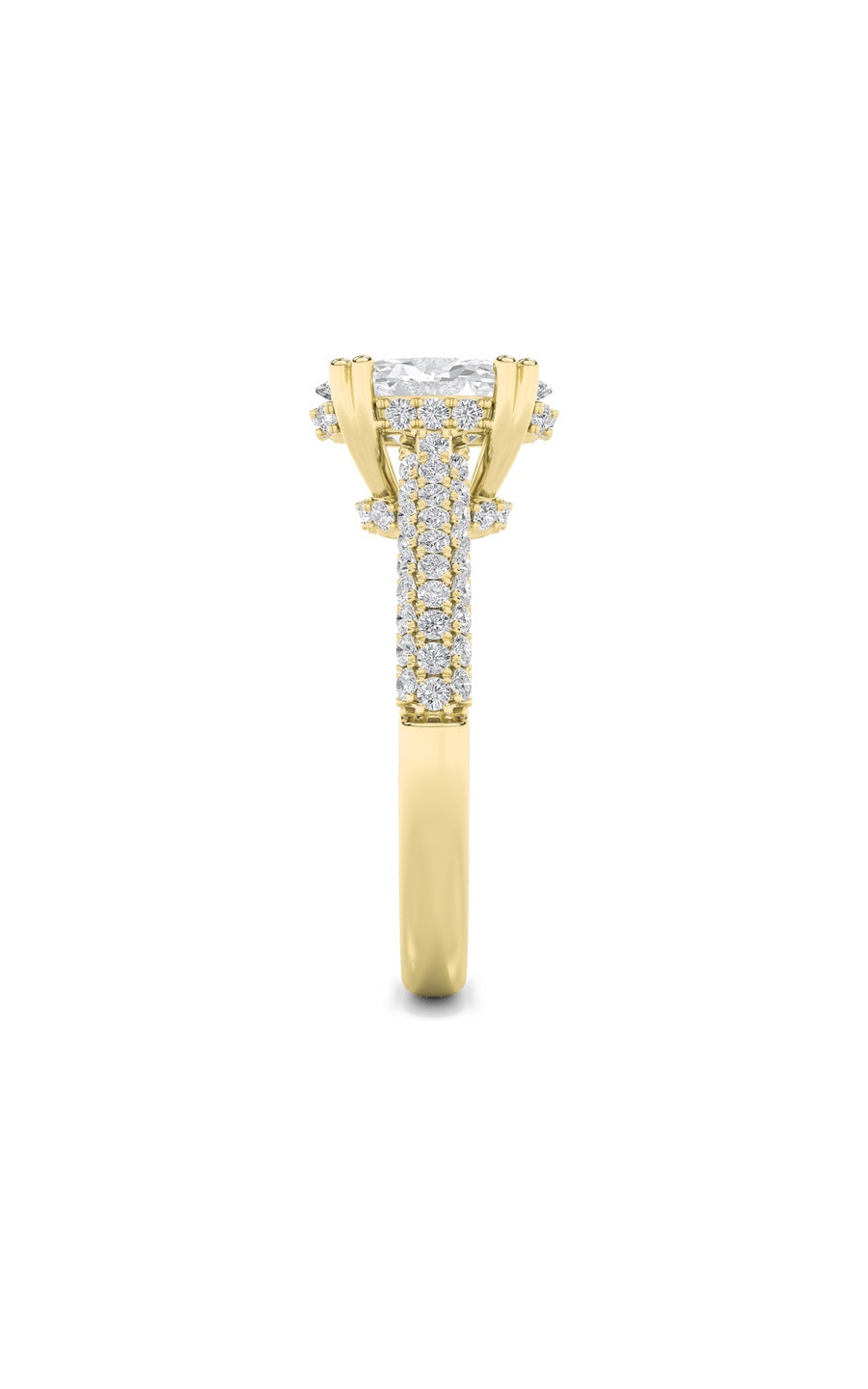 3Cttw Oval Shaped Lab Grown Diamond (F/VS) TripleRow Accented Engagement Ring in 14K Gold