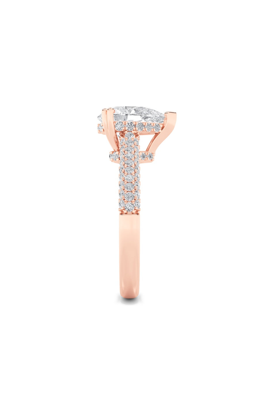 3CTW Pear Shaped Lab Grown Diamond (F/VS) Triple Row Accented Engagement Ring in 14K Gold