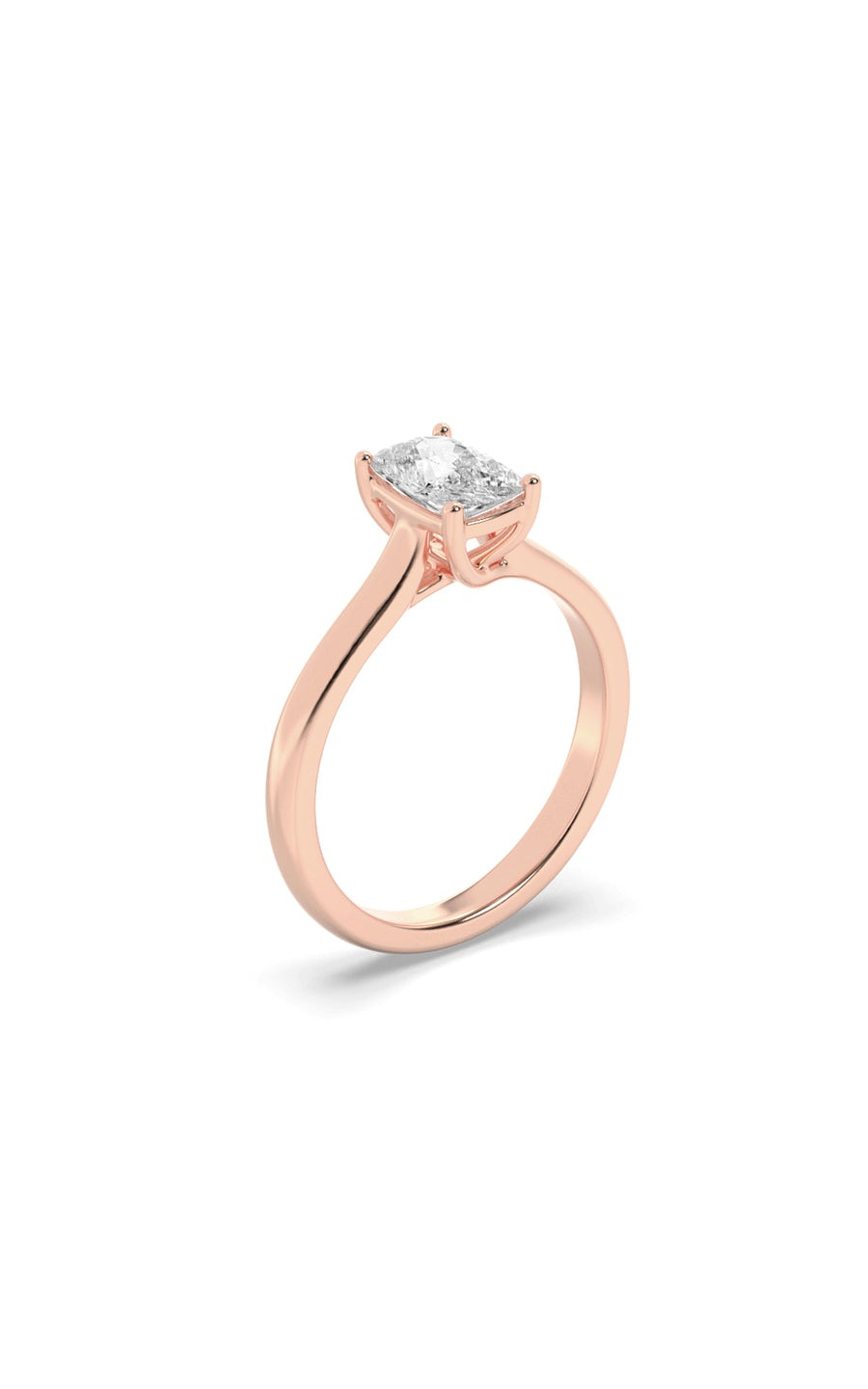 1Cttw Elongated Cushion Shaped Lab Grown Diamond (F/VS) Plain Cathedral Trellis Shank Solitaire Engagement Ring in 14K Gold