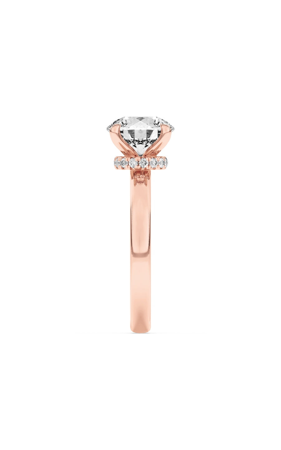 3Cttw Round Shaped Lab Grown Diamond (F/VS) Hidden Halo Plain Shank Engagement Ring in 14K Gold
