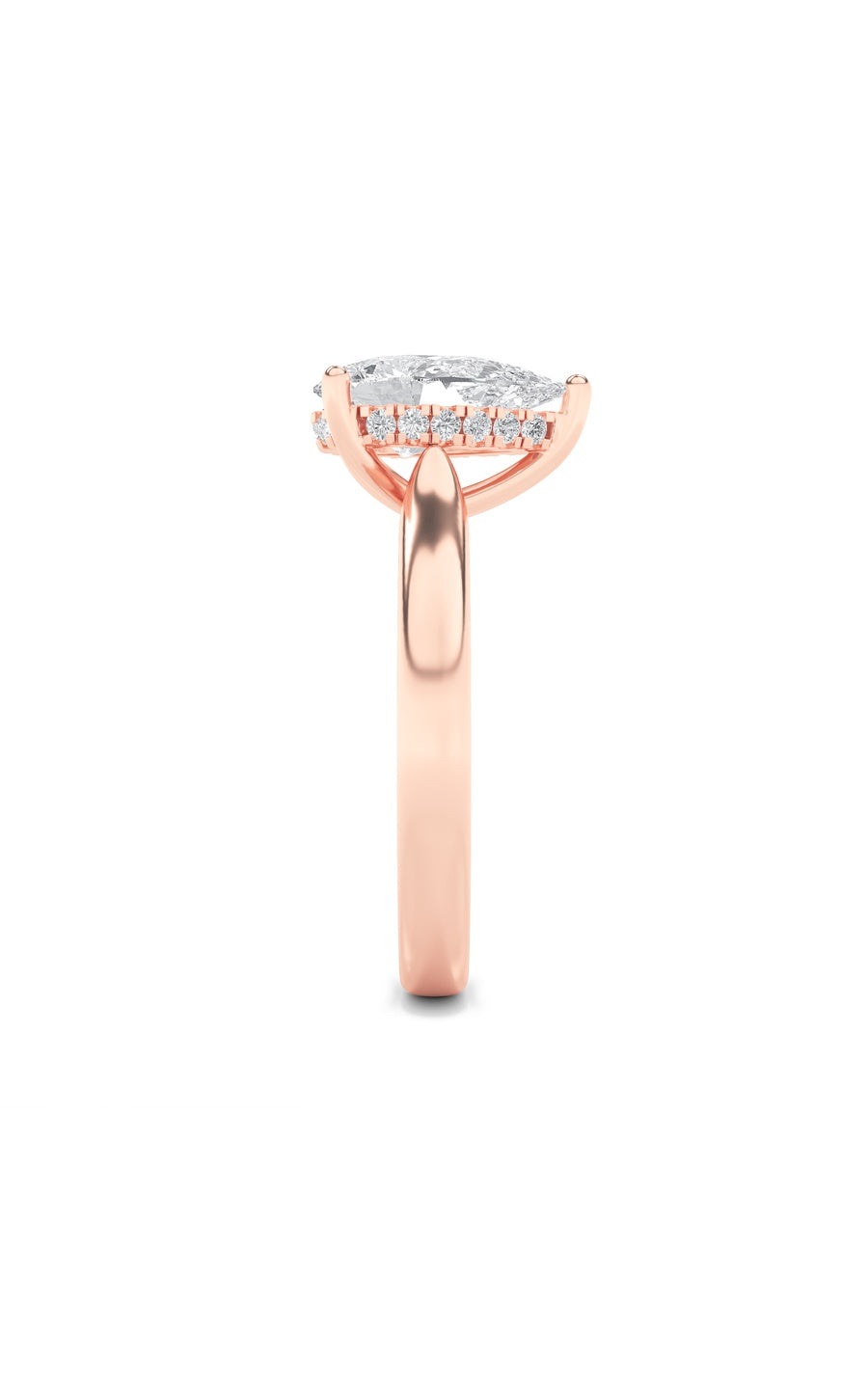 1Cttw Pear Shaped Lab Grown Diamond (F/VS) HiddenHalo Cathedral Shank Engagement Ring in 14K Gold