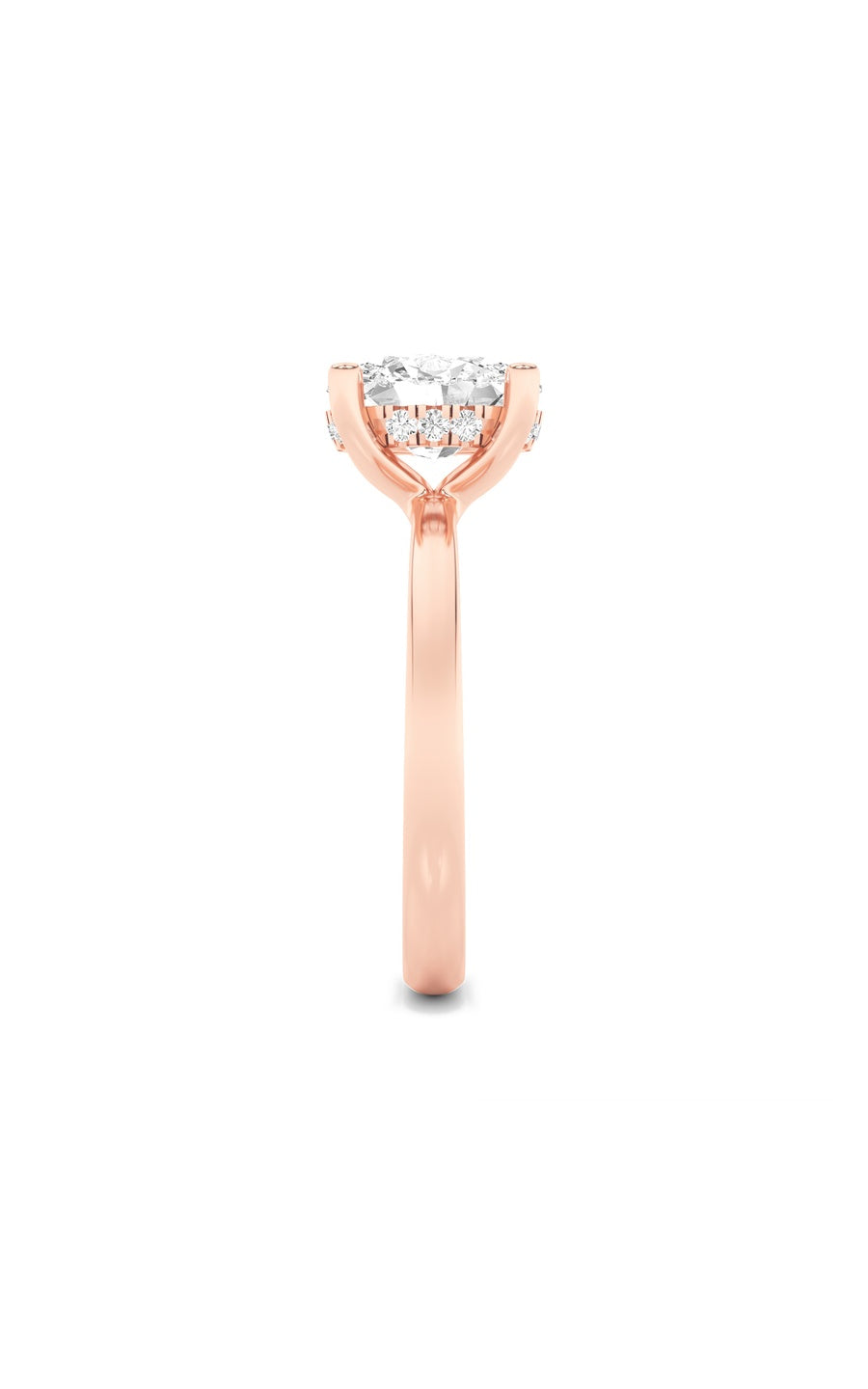 2Cttw Oval Shaped Lab Grown Diamond (F/VS) HiddenHalo Petite Shank Ring in 14K Gold