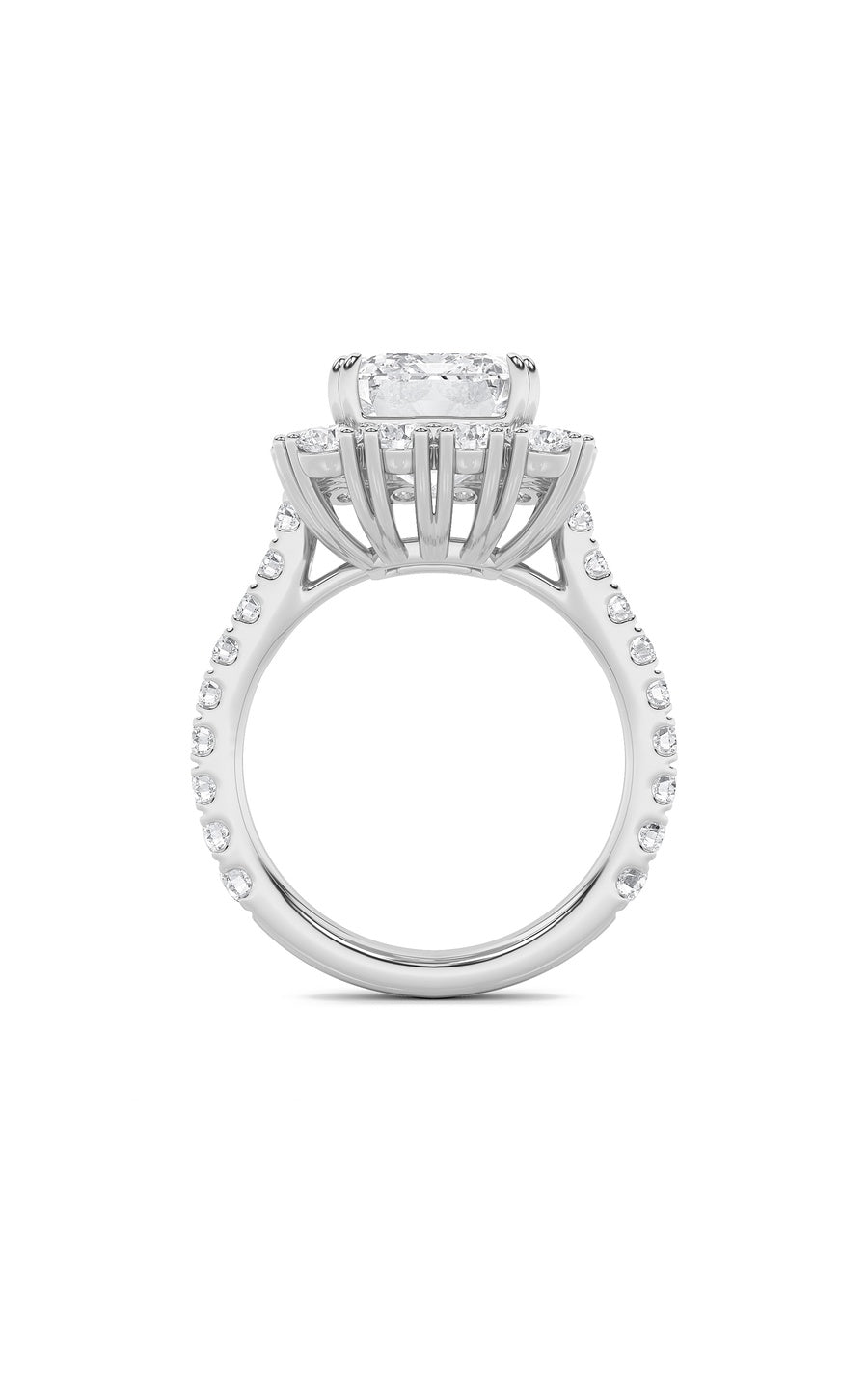7.25Cttw Emerald Shaped Lab Grown Diamond (F/VS) Bold Statement Accented Ring in 14K Gold