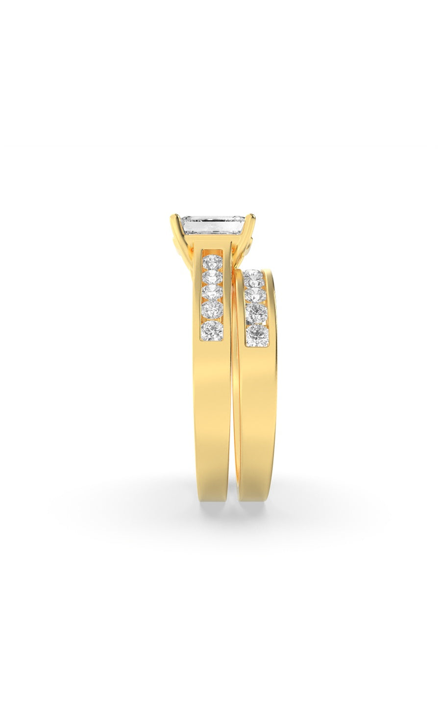 2Cttw Emerald Shaped Lab Grown Diamond (F/VS) Channel Set Bridal Engagement Ring in 14K Gold