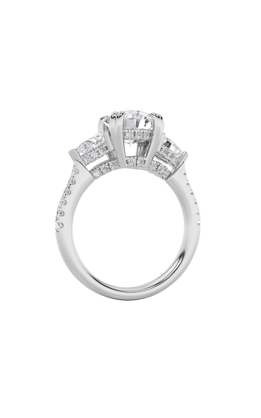 3Cttw Round Shaped Lab Grown Diamond (F/VS) ThreeStone Accented Engagement Ring in 14K Gold