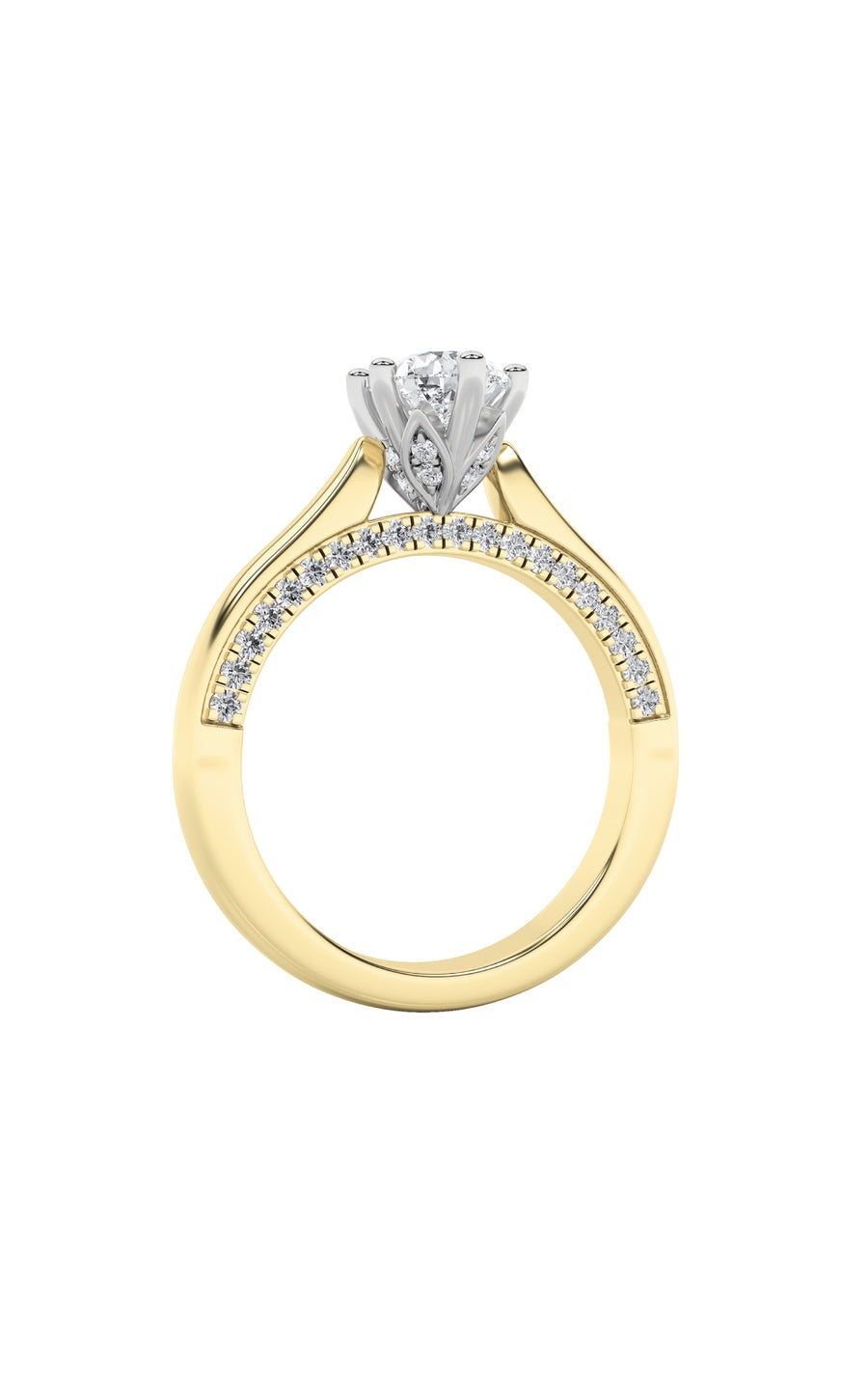 1.25Cttw Pear Shaped Lab Grown Diamond (F/VS) Tulip Motif Accented Engagement Ring in 14K Gold