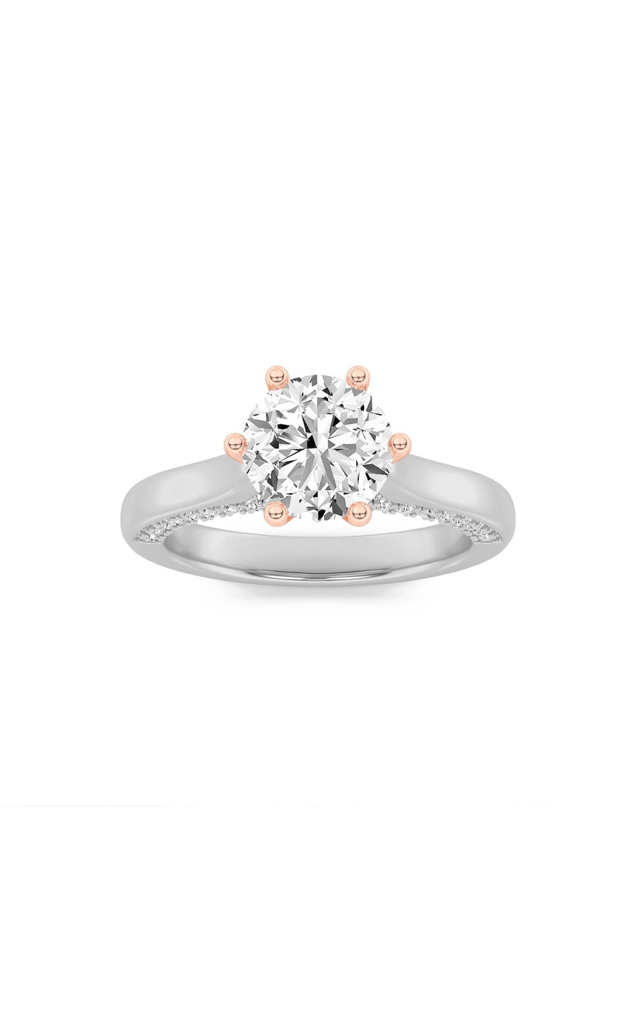 1.25Cttw Round Shaped Lab Grown Diamond (F/VS) Tulip Motif Accented Engagement Ring in 14K Gold