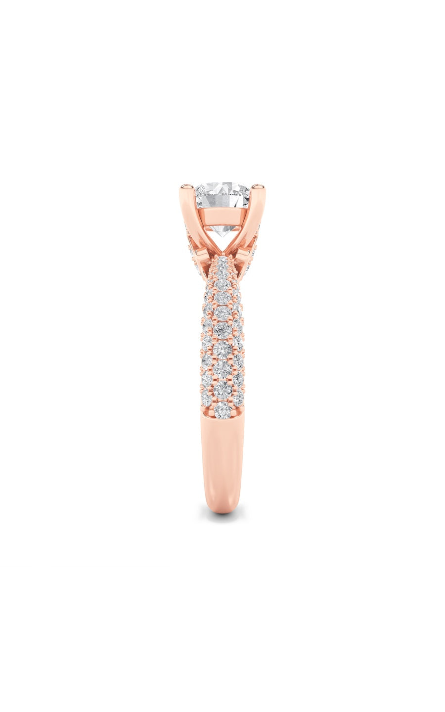 2Cttw Round Shaped Lab Grown Diamond (F/VS) ThreeRow Micro Pave Engagement Ring in 14K Gold