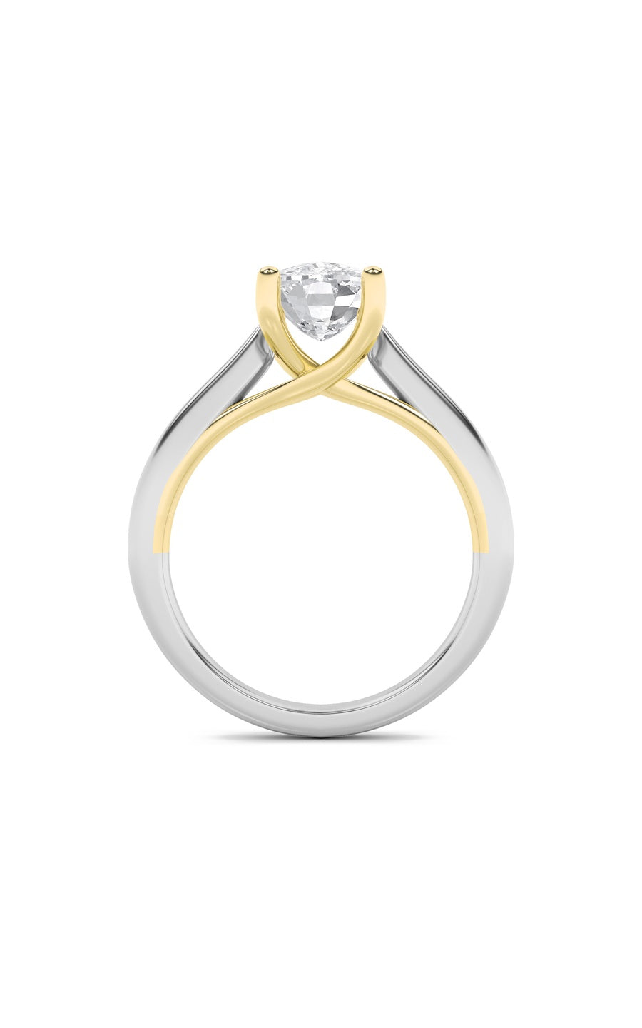 2.5Cttw Elongated Cushion Shaped Lab Grown Diamond(F/VS) Two Tone Cathedral Shank Engagement Ring in 14K Gold