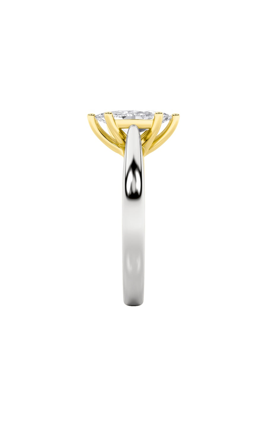 1Cttw Marquise Shaped Lab Grown Diamond (F/VS) TwoTone Six Prong Engagement Ring in 14K Gold