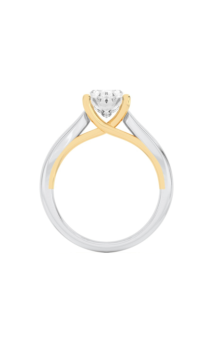 2Cttw Oval Shaped Lab Grown Diamond (F/VS) Two Tone Cathedral Shank Engagement Ring in 14K Gold