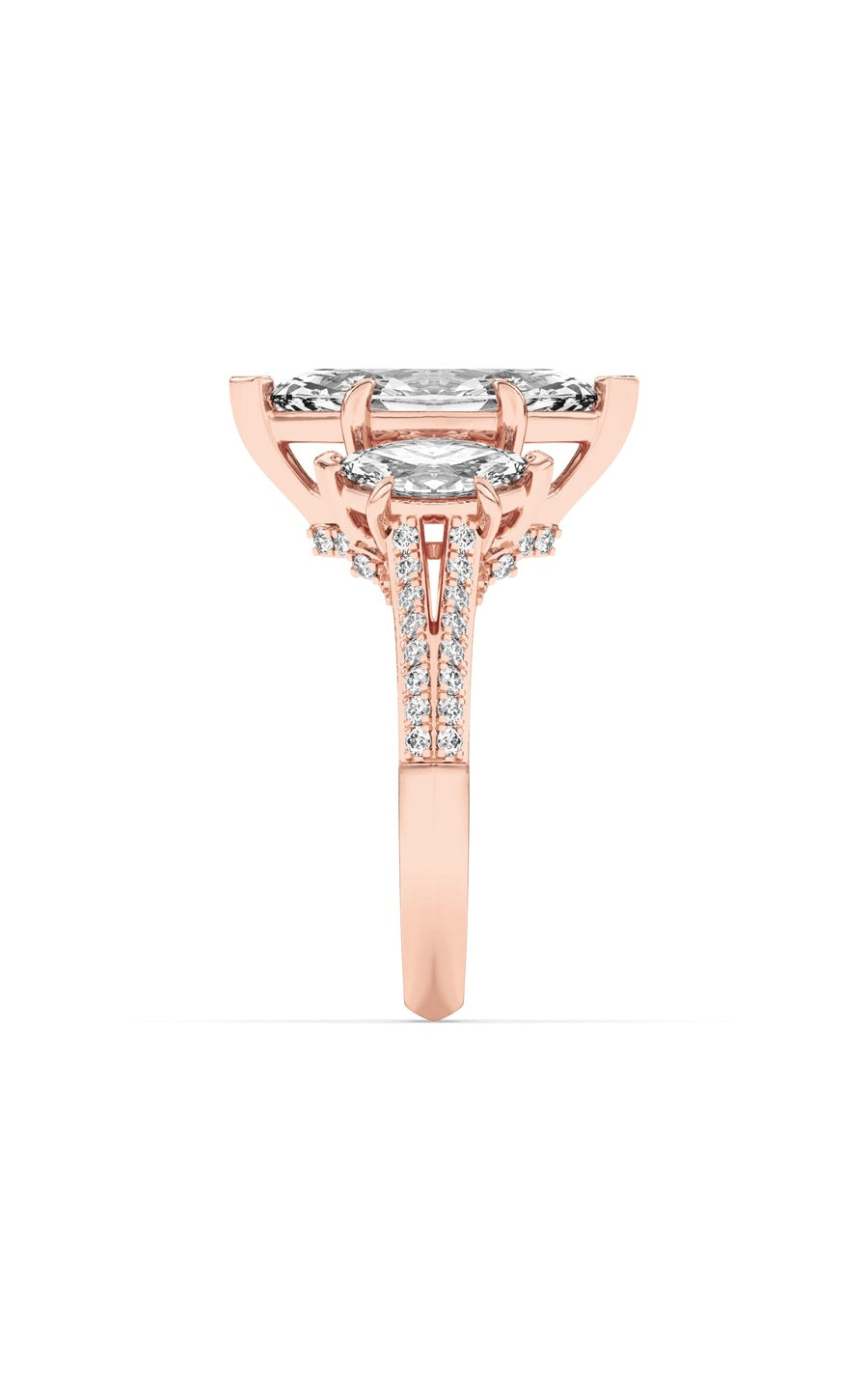 4Cttw Marquise Shaped Lab Grown Diamond (G/VS) Three Stone Accented Engagement Ring in 14K Gold