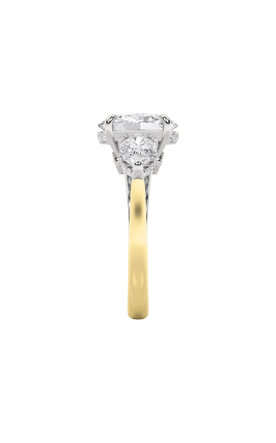4Cttw Oval Shaped Lab Grown Diamond (F/VS) Accented Three Stone Ring in 14K Gold