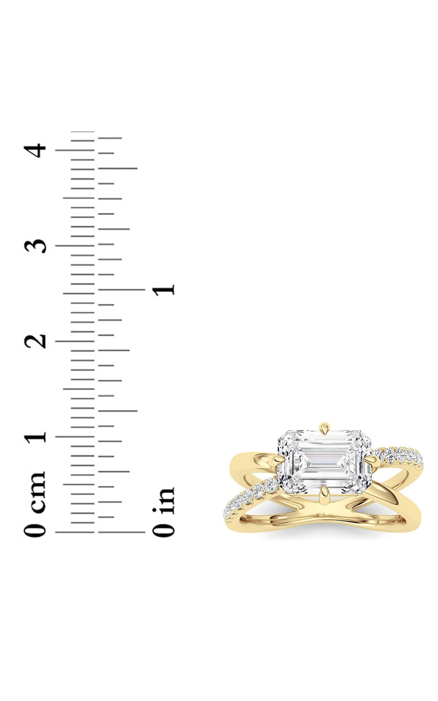 2Cttw Emerald Shaped Lab Grown Diamond (F/VS) East West Accented Solitaire Ring in 14K Gold
