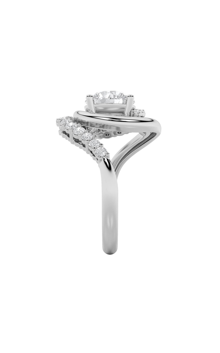 2.5Cttw Round Shaped Lab Grown Diamond (F/VS) Swirl Accented Fashion Ring in 14K Gold