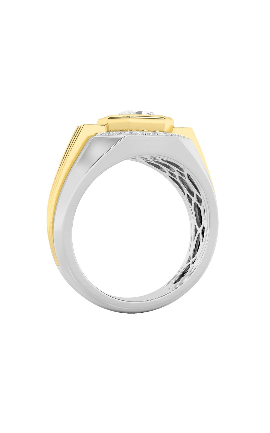 3Cttw Asscher Shaped Lab Grown Diamond (F/VS) MensRing in 14K Gold