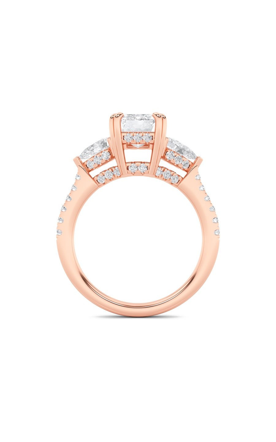 3Cttw Radiant Shaped Lab Grown Diamond (F/VS) Accented Three Stone Ring in 14K Gold