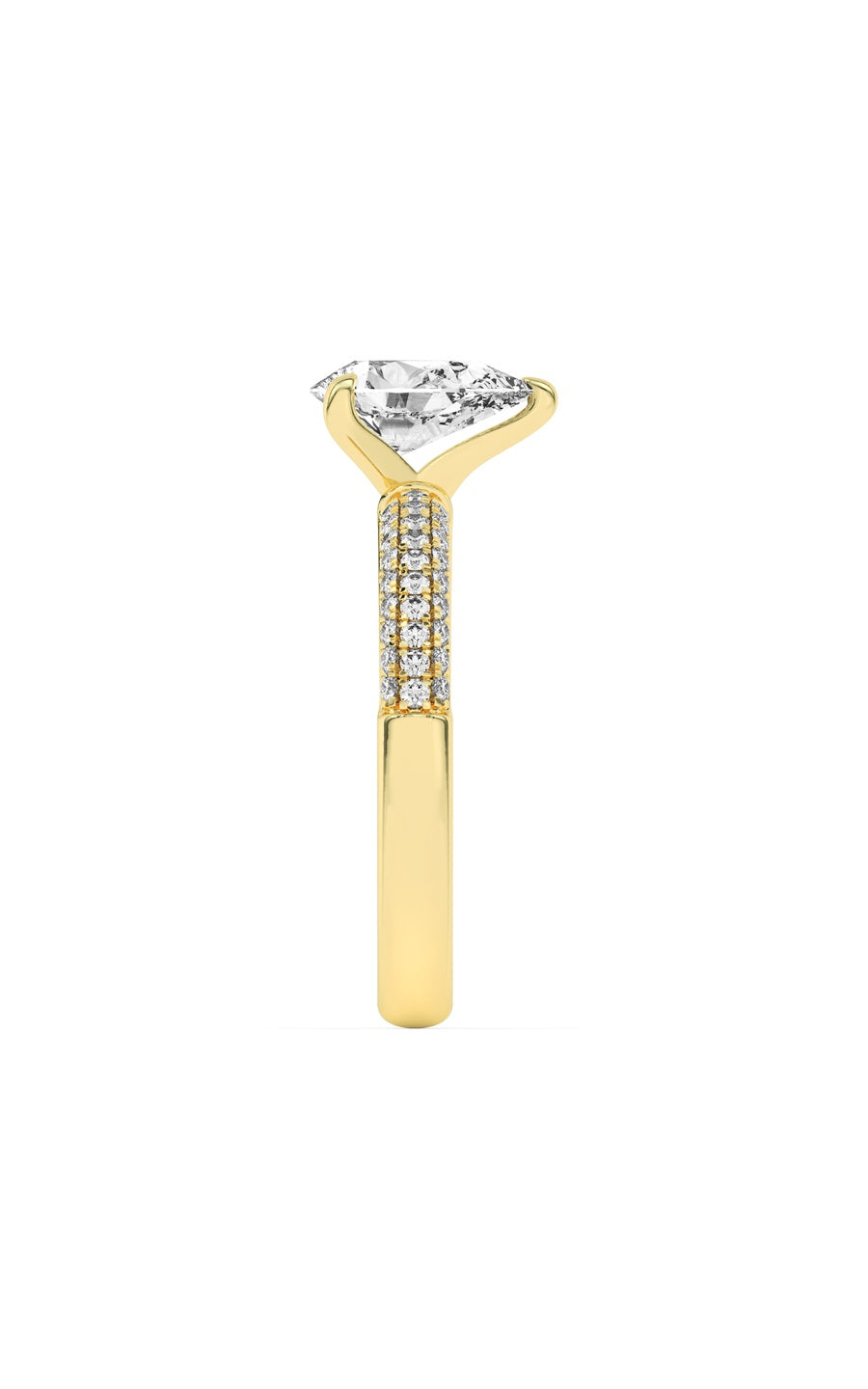 1.5Cttw Pear Shaped Lab Grown Diamond (F/VS) ThreeRow Micro Pave Engagement Ring in 14K Gold