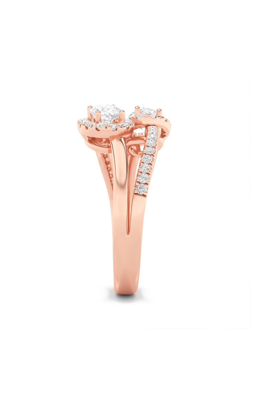 1Cttw Oval Shaped Lab Grown Diamond (F/VS) Accented Toi et Moi Fashiion Ring in 14K Gold