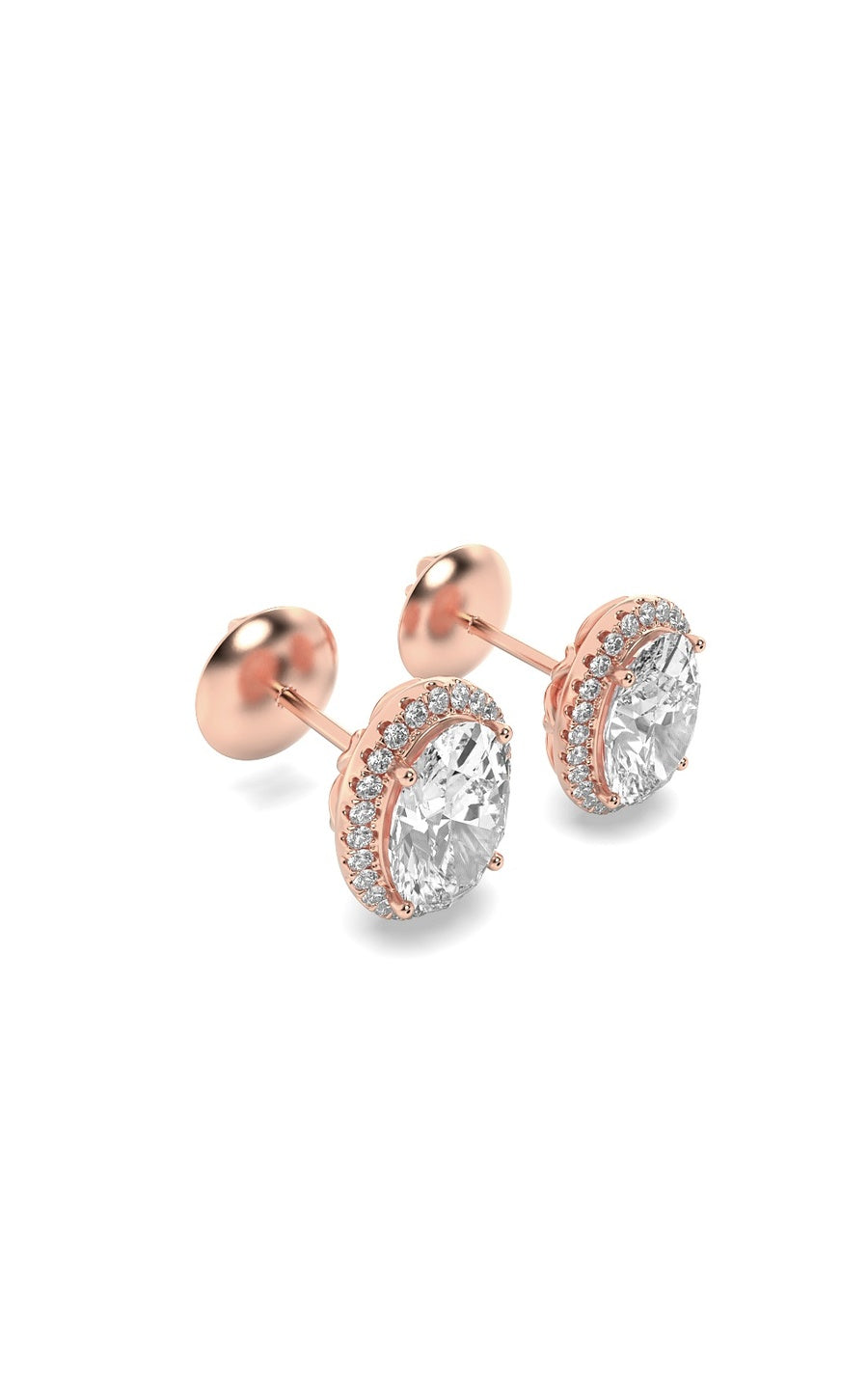 1Cttw Oval Shaped Lab Grown Diamond (F/VS) Halo Stud Earrings in 14K Gold