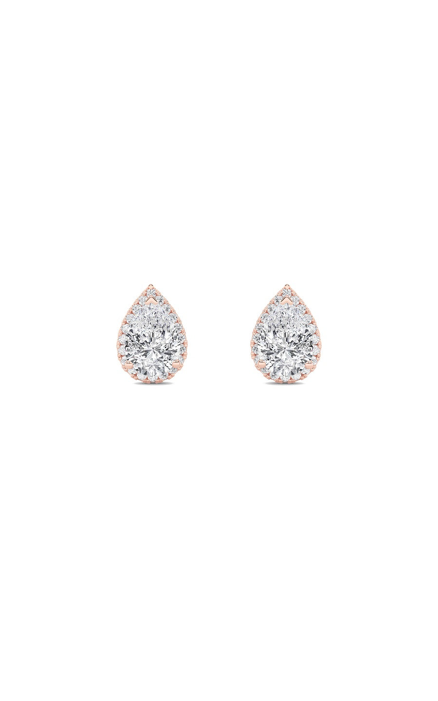 1Cttw Pear Shaped Lab Grown Diamond (F/VS) Halo Stud Earrings in 14K Gold