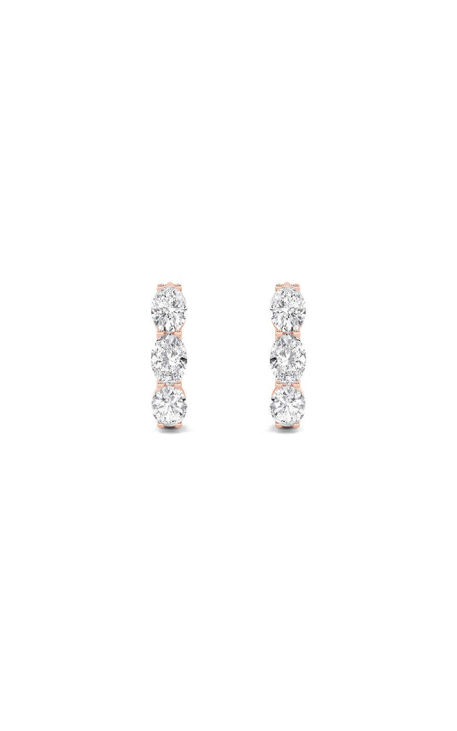 3Cttw Oval Shaped Lab Grown Diamond (F/VS) Three Stone Huggie Earrings in 14K Gold