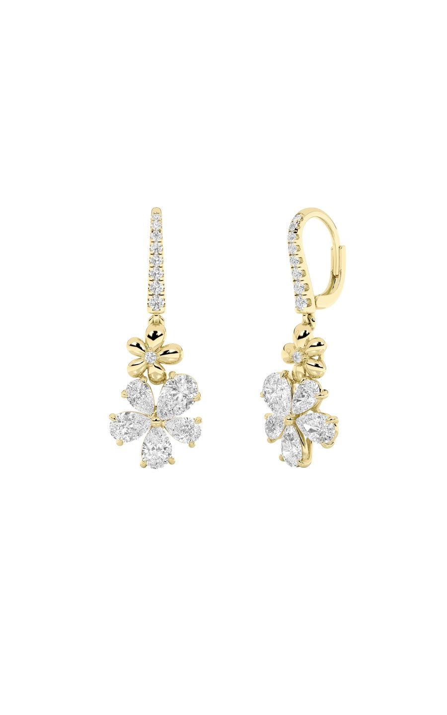 3.25CTW Pear Shaped Lab Grown Diamond (F/VS) Fancy Flower Earrings in 14K Gold
