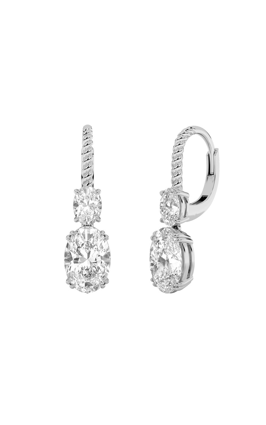 4CTW Oval Shaped Lab Grown Diamond (F/VS) Dangle Earrings in 14K Gold