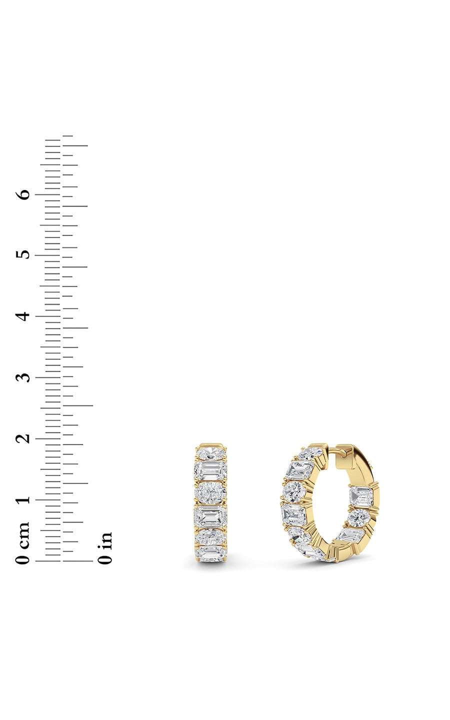 5CTW Emerald Shaped Lab Grown Diamond (F/VS )Inside Out Hoop Earrings in 14K Gold