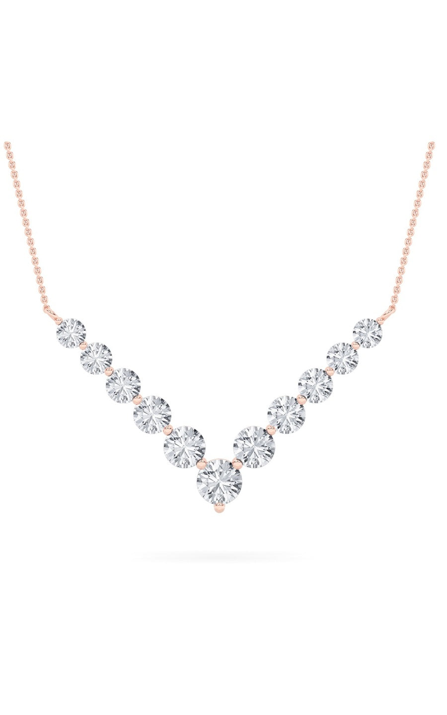 5Cttw Round Shaped Lab Grown Diamond (F/VS) Graduating V Necklace in 14K Gold