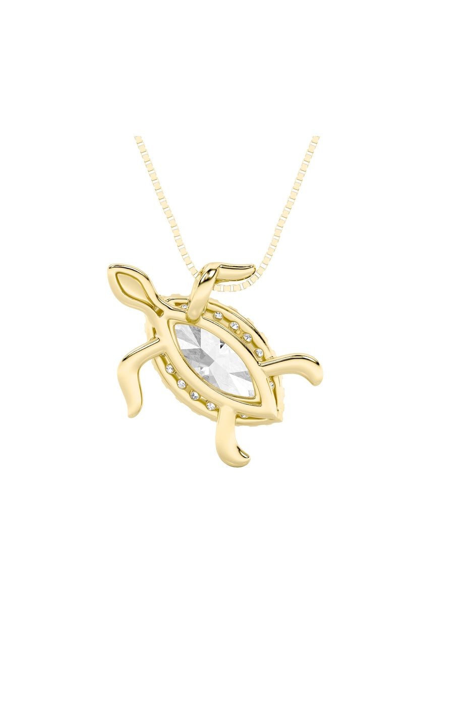 2CTW Marquise Shaped Lab Grown Diamond (F/VS) Accented Turtle Pendant in 14K Gold