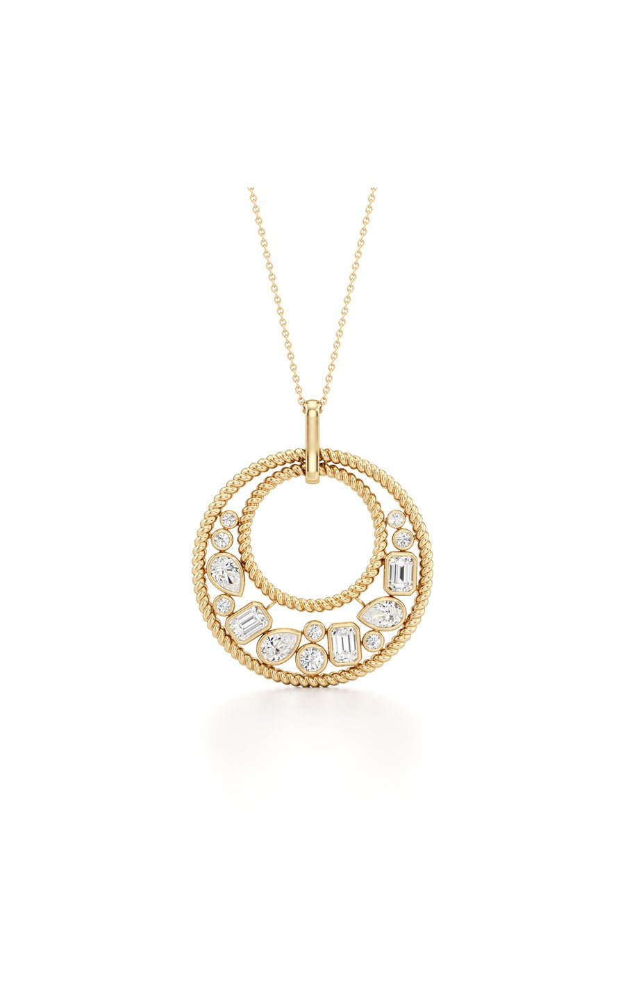 2Cttw Emerald Shaped Lab Grown Diamond (F/VS) Bezel set Bubble Pendant in 14K Gold