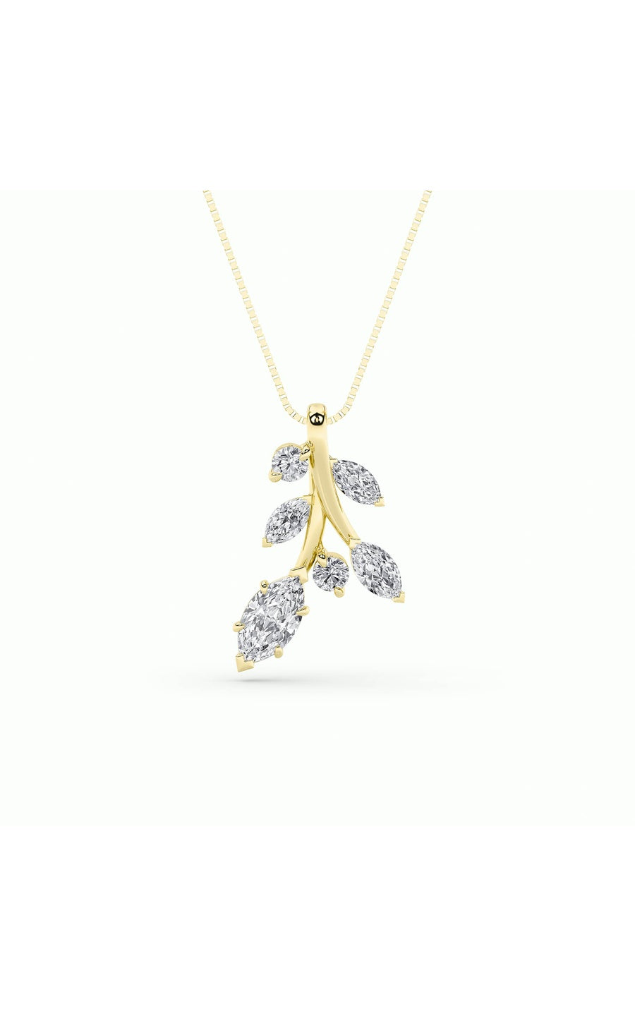 1.5Cttw Marquise Shaped Lab Grown Diamond (F/VS) Leaf Motif Fashion Pendant in 14K Gold