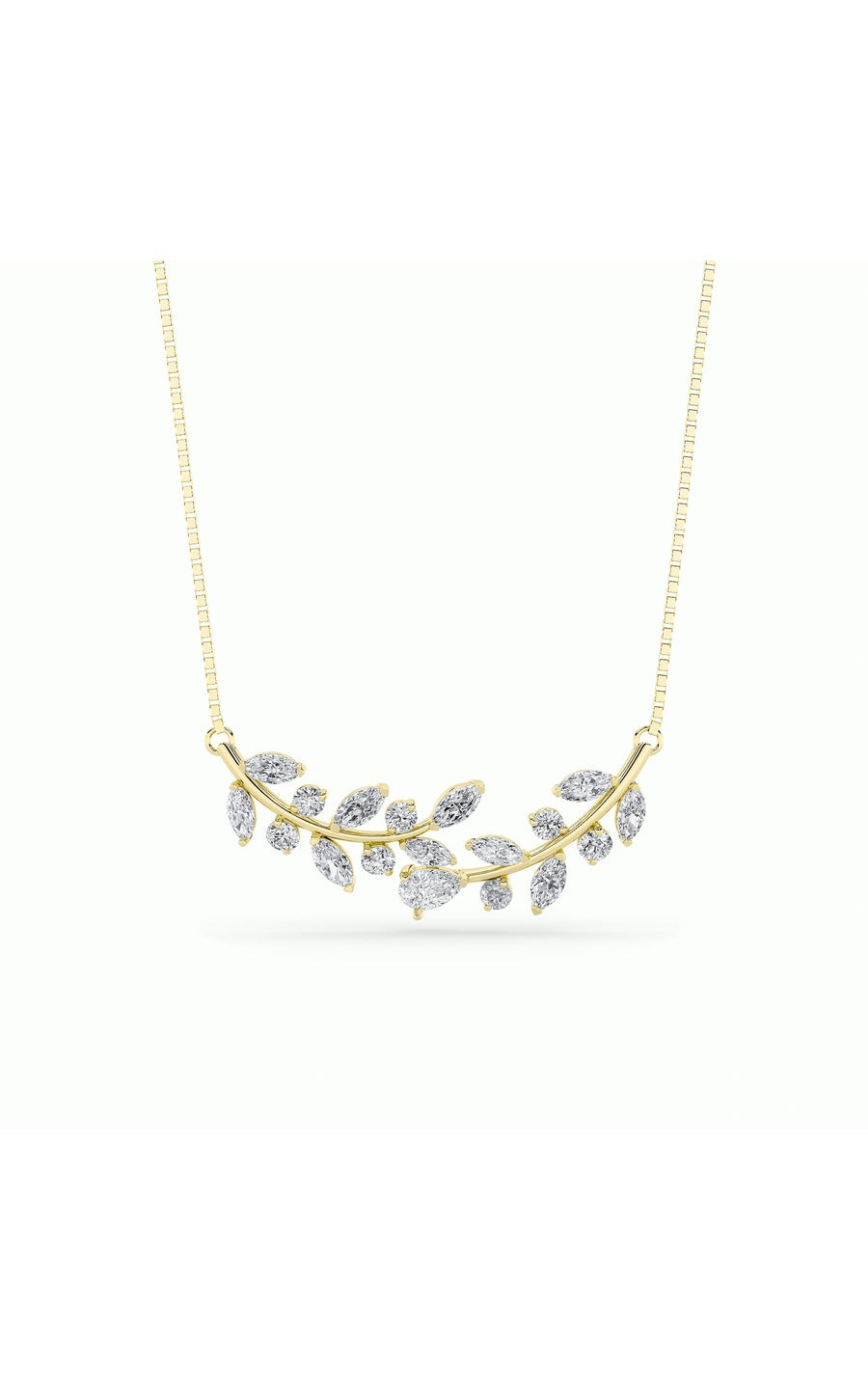 2.5CTW Pear Shaped Lab Grown Diamond (F/VS) Leaf Motif Fashion Necklace in 14K Gold