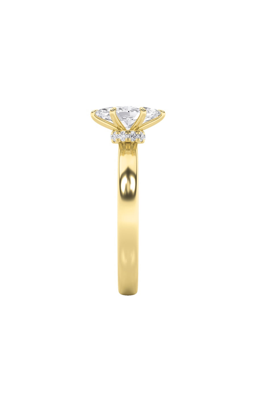 1Cttw Marquise Shaped Lab Grown Diamond (F/VS) Hidden Halo Plain Shank Engagement Ring in 14K Gold