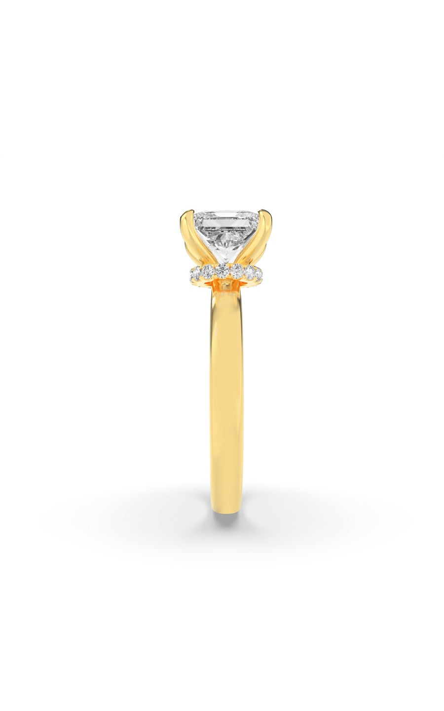 3Cttw Princess Shaped Lab Grown Diamond (F/VS) Hidden Halo Plain Shank Engagement Ring in 14K Gold