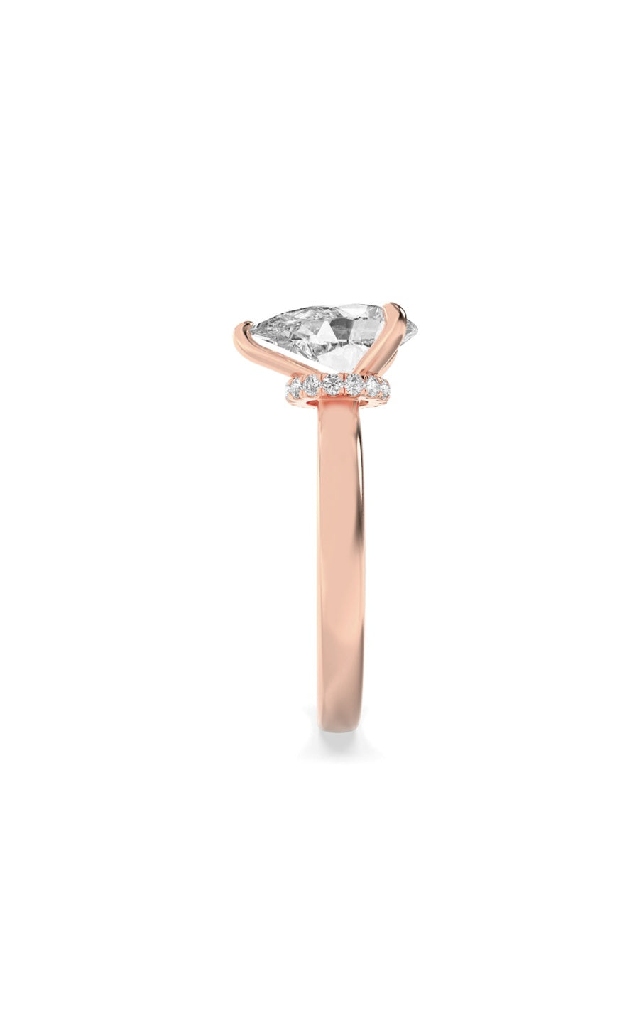 1Cttw Pear Shaped Lab Grown Diamond (F/VS) HiddenHalo Plain Shank Engagement Ring in 14K Gold