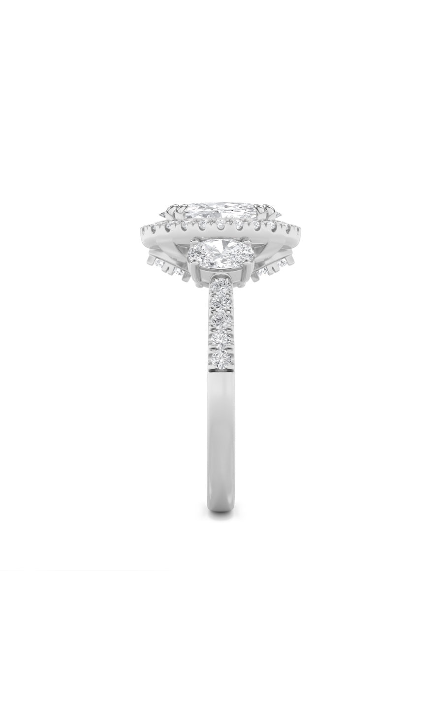3Cttw Oval Shaped Lab Grown Diamond (G/VS) Three Stone Accented Engagement Ring in 14K Gold