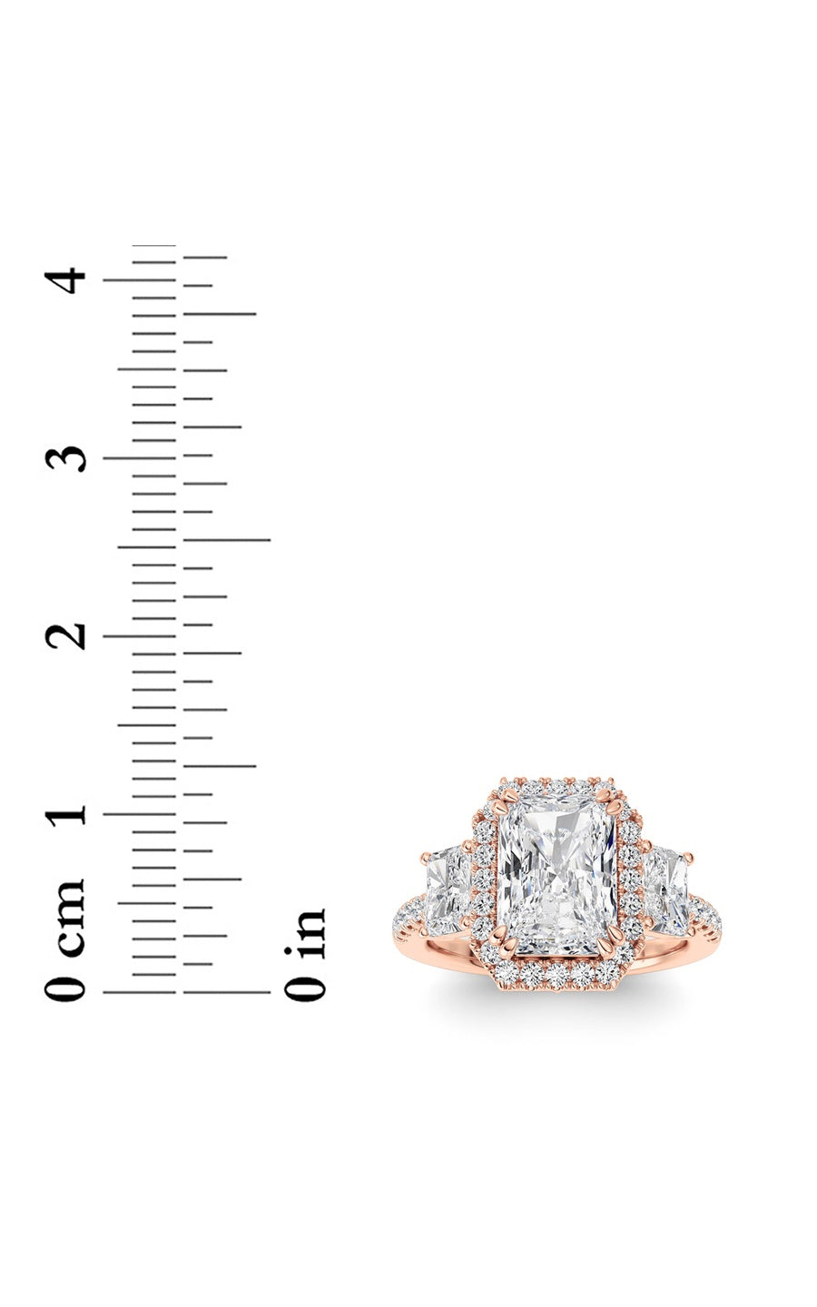 3Cttw Radiant Shaped Lab Grown Diamond (F/VS) Accented Three Stone Ring in 14K Gold