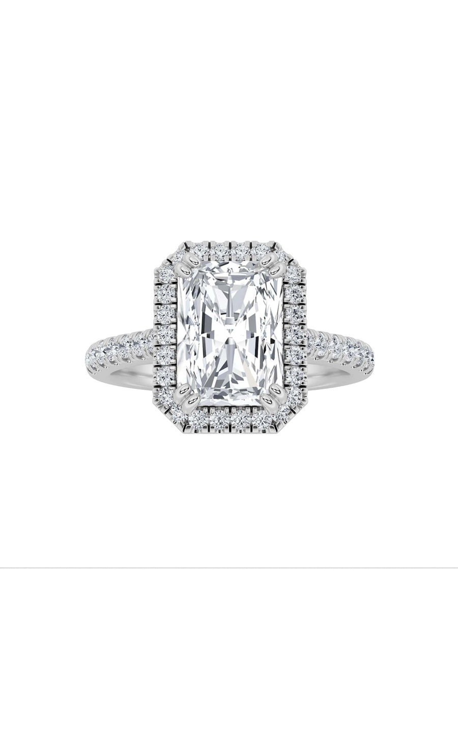 3Cttw Radiant Shaped Lab Grown Diamond (F/VS) Classic Halo Accented Engagement Ring in 14K Gold