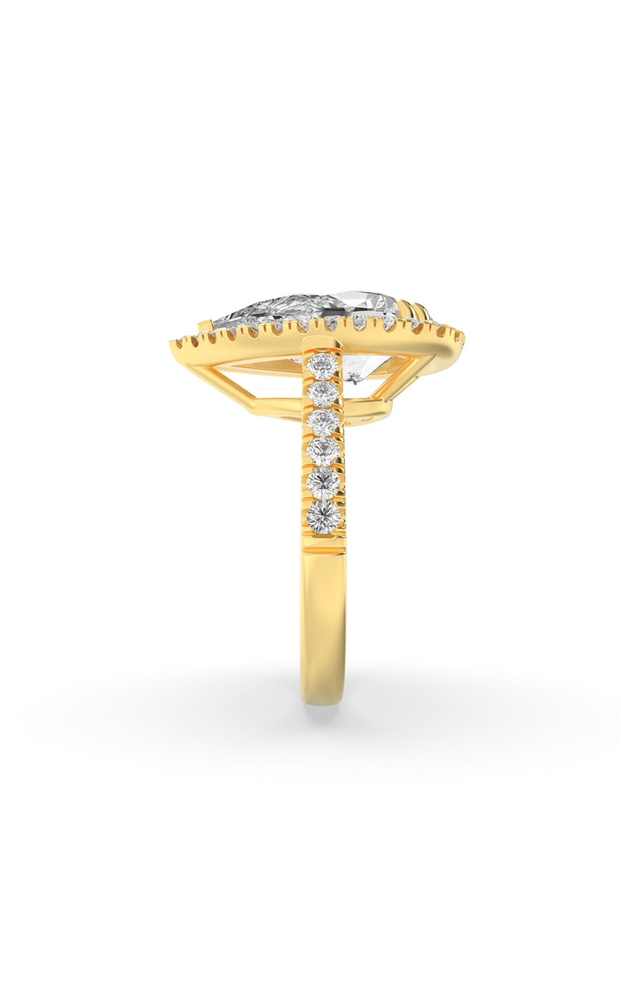 3CTW Pear Shaped Lab Grown Diamond (F/VS) Bolld Accented Halo Engagement Ring in 14K Gold